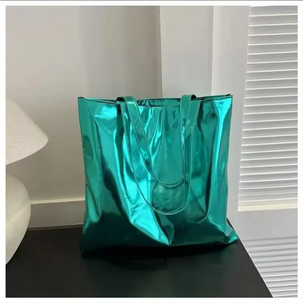 Metallic/ Shiny Shoulder Bag/ Shopping Tote  | Green/Rose Red/ Gold | NEW!💚💓💛